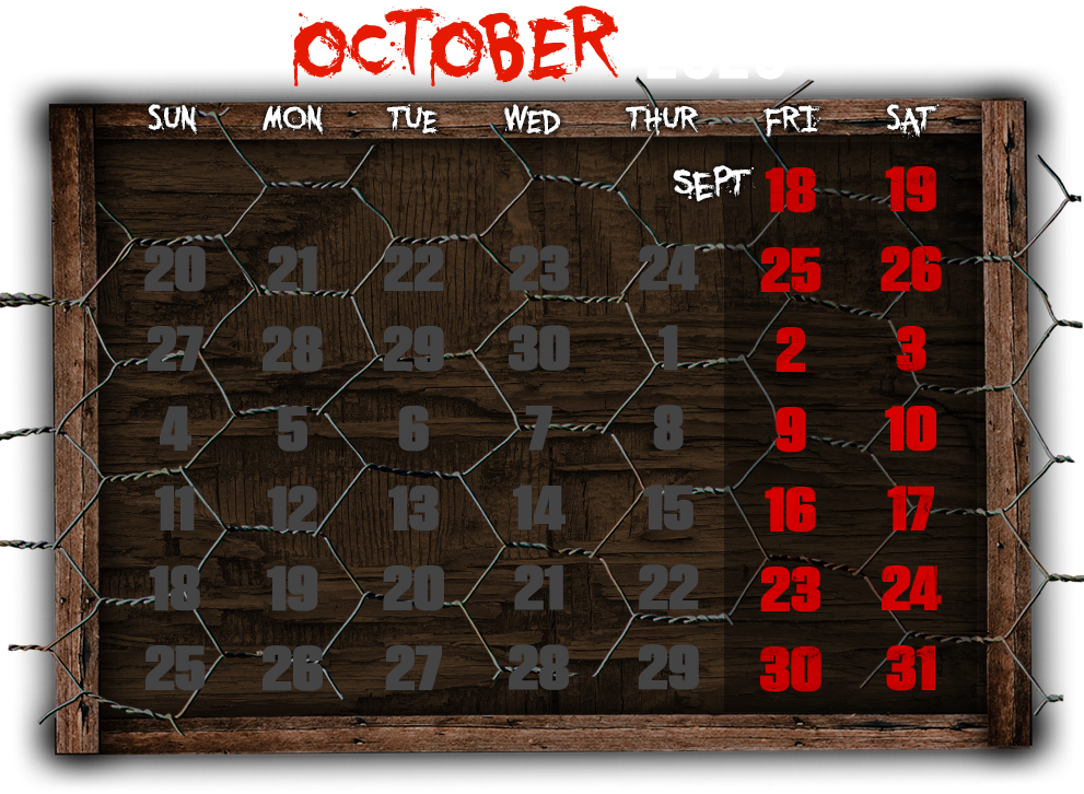haunted chicken house calendar 2026